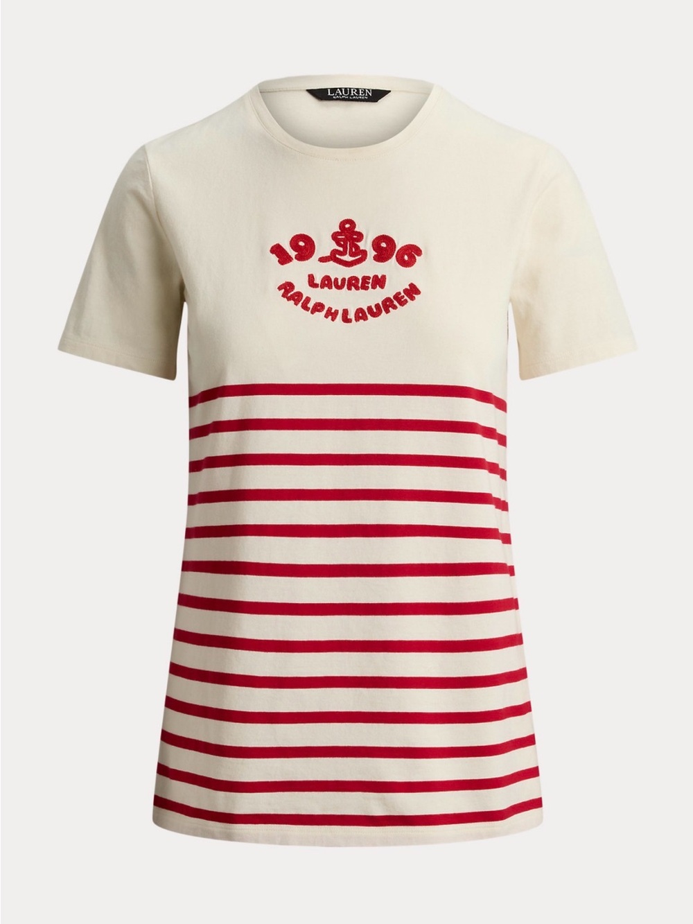 Lauren Ralph Lauren Cream and Red Striped Knit Tee